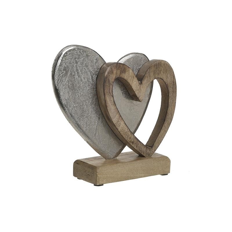 Inart Διακοσμητικό Χώρου Καρδιές από Αλουμίνιο Ασημί-Μπεζ 20x5x21cm