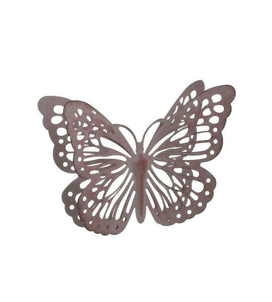 Inart Διακοσμητική Πεταλούδα Τοίχου από Μέταλλο Αντικέ Ροζ 30x20x30cm