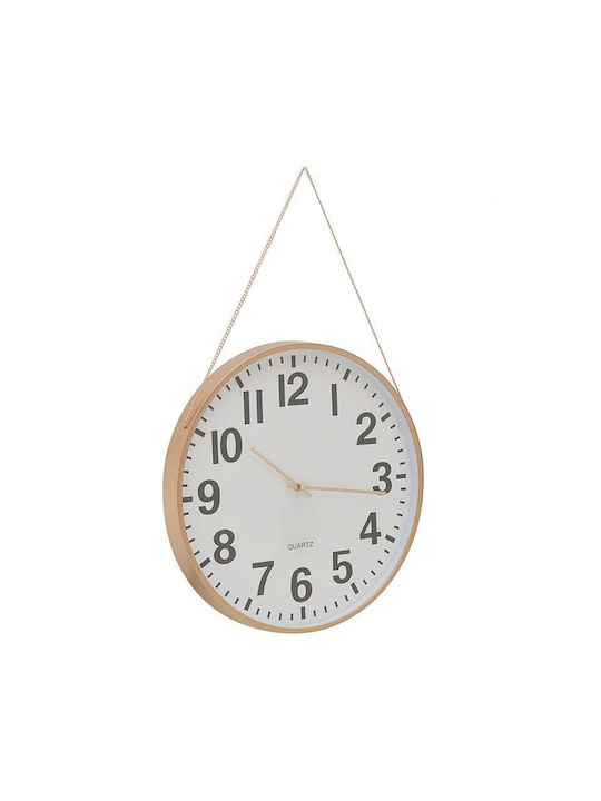 Inart Ρολόι Τοίχου Πλαστικό Ροζ Χρυσό/ Λευκό 45cm