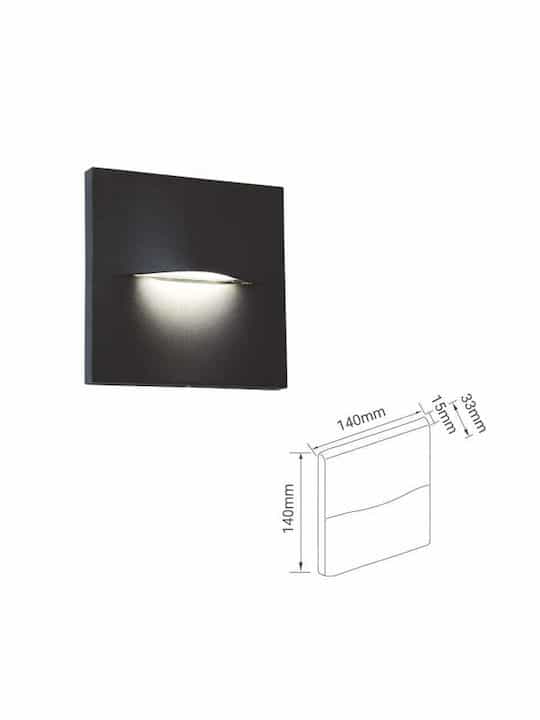 Απλικα με Ενσωματωμένο LED 3w 3000k Θερμό Φως 140x140x15mm σε Μαύρο Χρώμα 17-03687-2 Fos me - Image 2