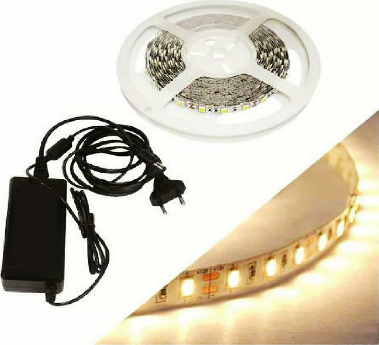 20210304123240_tainia_led_12v_thermo_leyko_2m_24_00500_fos_me Fos me Ταινία LED Τροφοδοσίας 12V με Θερμό Λευκό Φως Μήκους 2m και 60 LED ανά Μέτρο με Τροφοδοτικό 24-00500 - Image 1
