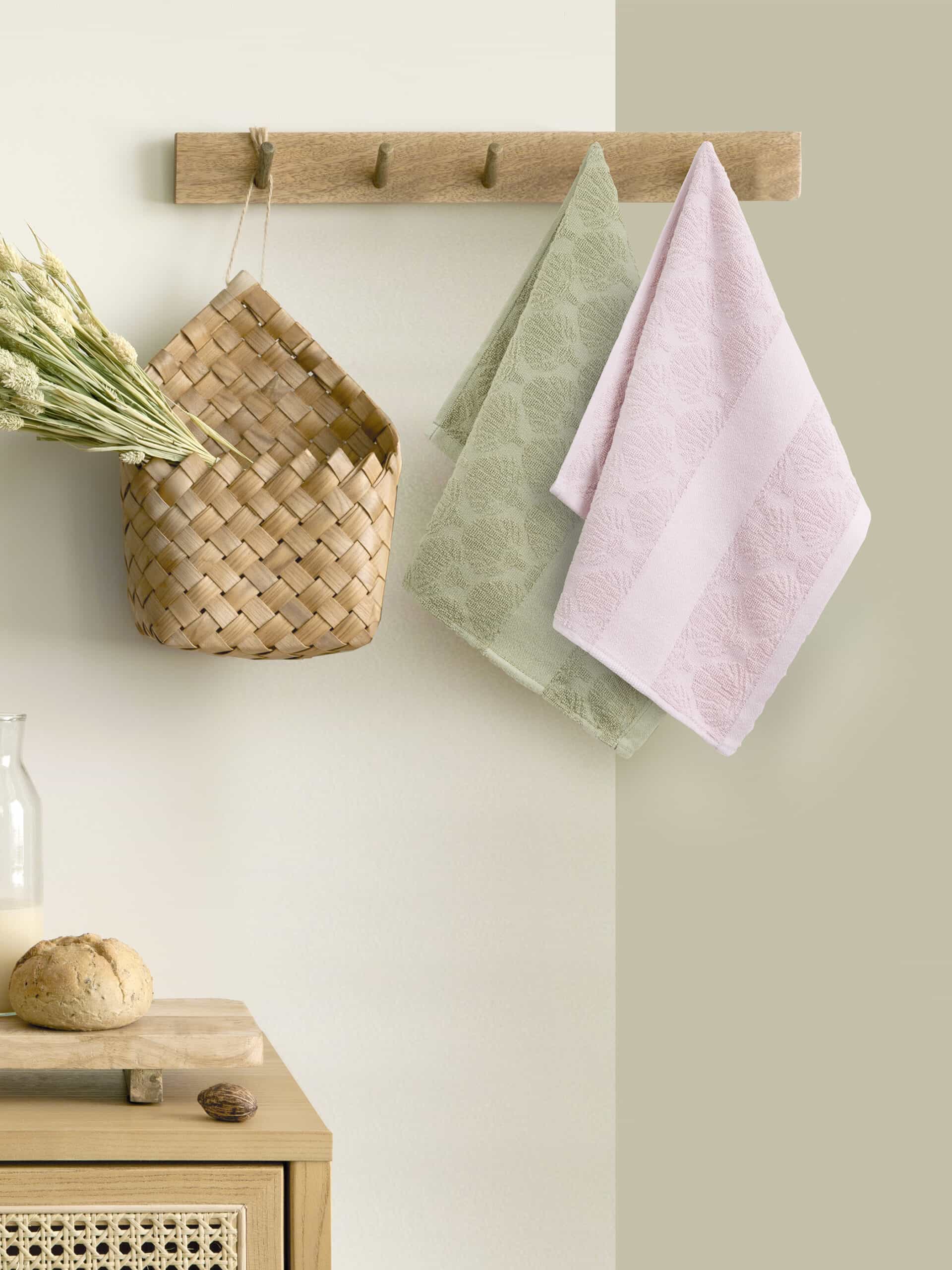 Interior,Design,Of,Kitchen,Space,With,Rattan,Commode,,Chair,,Herbs, Πετσέτες Κουζίνας Messy (Σετ 2τμχ) Green-Pink Nima 40x60cm 100% Βαμβάκι 35076 - Image 1