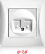 Lineme Διπλή Πρίζα Δικτύου και Τηλεφώνου RJ45/RJ11 με Πλαίσιο Τύπου Cat6 σε Λευκό Χρώμα 50-00120-1