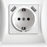 Lineme Μονή Χωνευτή Πρίζα Ρεύματος Ασφαλείας με 2 Θύρες USB Λευκή 50-00133-1