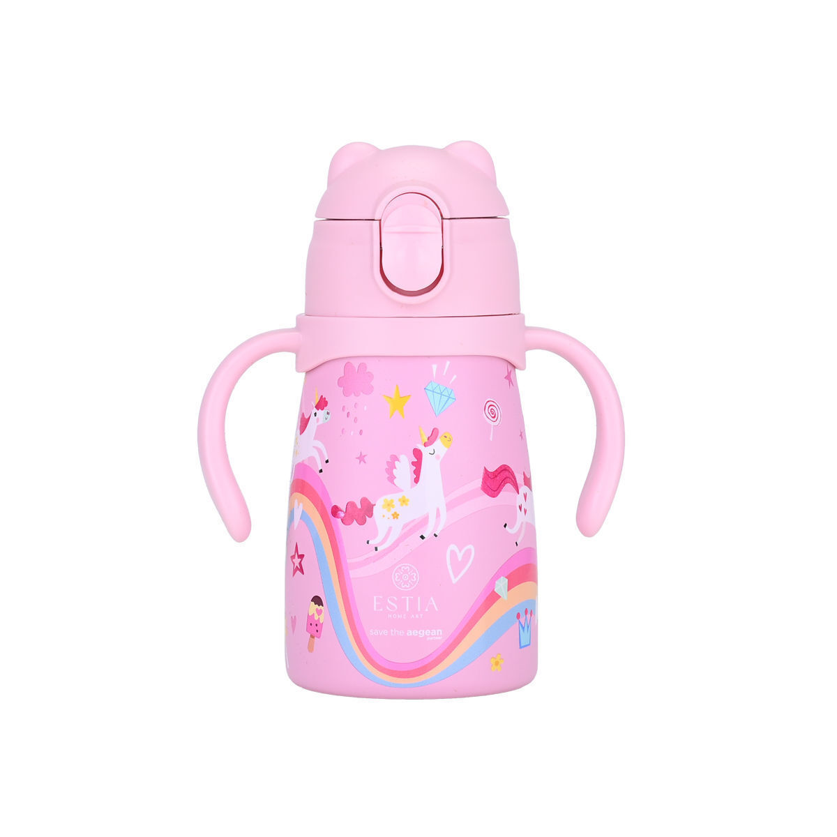 20250725122424_estia_paidiko_pagouri_thermos_monokeros_silikonis_me_kalamaki_non_spill_roz_300ml_01_34221 Estia Bubble Bottle Save The Aegean Παιδικό Παγούρι Θερμός Μονόκερος Ανοξείδωτο με Pop-Up Καπάκι Non Spill Rainbow Dreams 300ml 01-34221 - Image 1