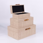 S/3 Μπιζουτιερες Ξυλινες - Ψαθινες Ριγε  Μπεζ - Λευκο 30x20x12cm / 25x15x10cm / 20x10x8cm Κωδικός 810-00259 - Image 3