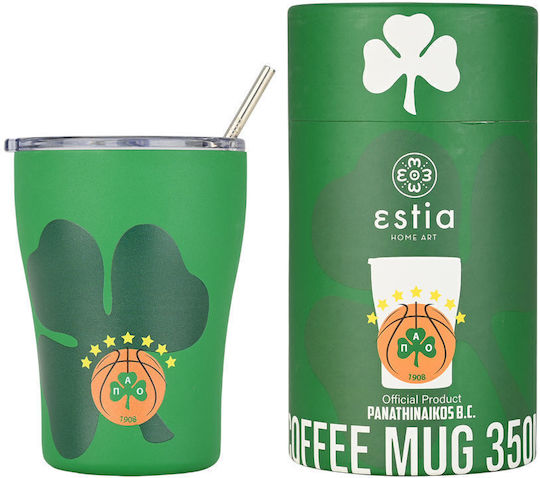 Estia Coffee Mug Save The Aegean Ποτήρι Θερμός Ανοξείδωτο BPA Free 350ml Panathinaikos BC Edition με Καλαμάκι Κωδικός: 00-27254 - Image 1