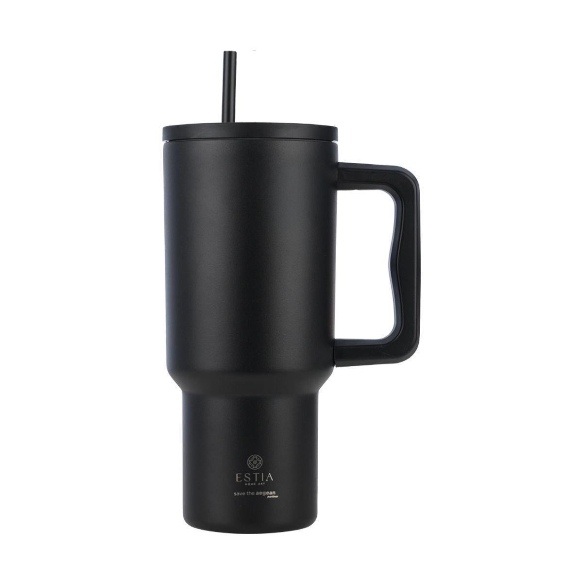 Estia Straw Tumbler XL Save the Aegean Θερμός Ανοξείδωτο BPA Free 900ml Midnight Black με Καλαμάκι - Image 1