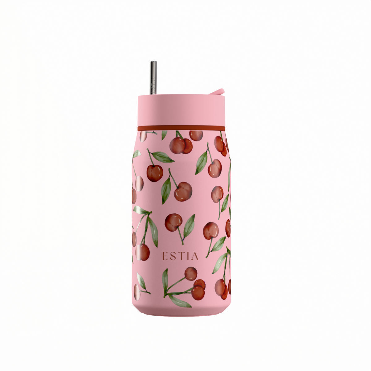 Estia Lens Save The Aegean Μπουκάλι Θερμός Ανοξείδωτο BPA Free 360ml Cherry Rose με Καλαμάκι - Image 1