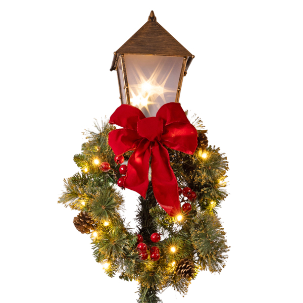 20261013103603_eurolamp_christougenniatiko_diakosmitiko_kokkino_600_48872 Φαναρι Κολωνα Αντικε Στολισμενο Με Στεφανι Και Κοκκινο Φιογκο 70 Θερμα Λευκα LED, 150cm 600-48872 - Image 1